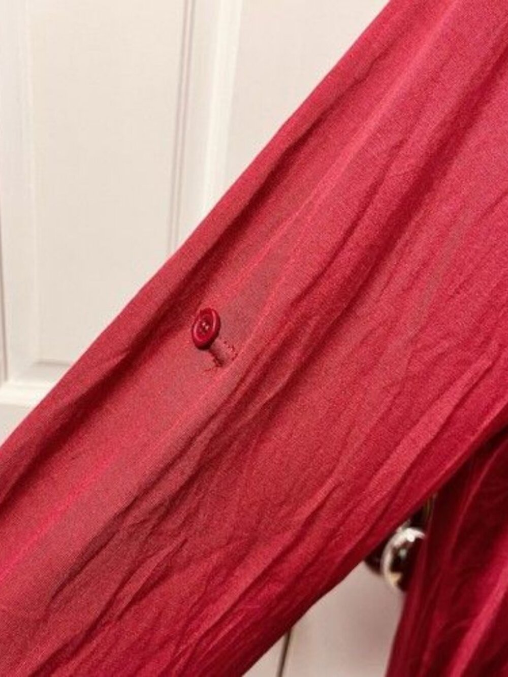 Bloomchic T-Shirt Top 2X (18) Cranberry Red 3/4 Roll Tab Sleeve Zip V-Neck Front - Picture 4 of 10